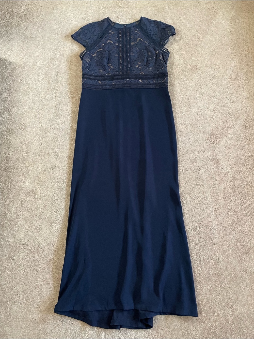 Tadashi Shoji Navy Blue Floral Lace Gown Size 16 - Picture 2 of 6